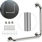L-Shaped Angled Grab Bar 16x16 Inch Chrome Anti-slip Knurled Shower Handle Wall Mount, Stainless Steel Shower Bars Safety for Seniors Injured Balance Support, Handicap Grab Bars for Bathtubs & Showers
