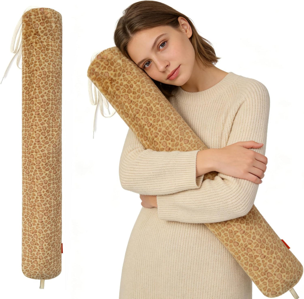 samply Hot Water Bottle with Plush Cover, 3L Hot Water Bag for Full Body Warmth, Cozy Comfort for Back, Abdomen & Menstrual Cramps, Yellow Leopard Print