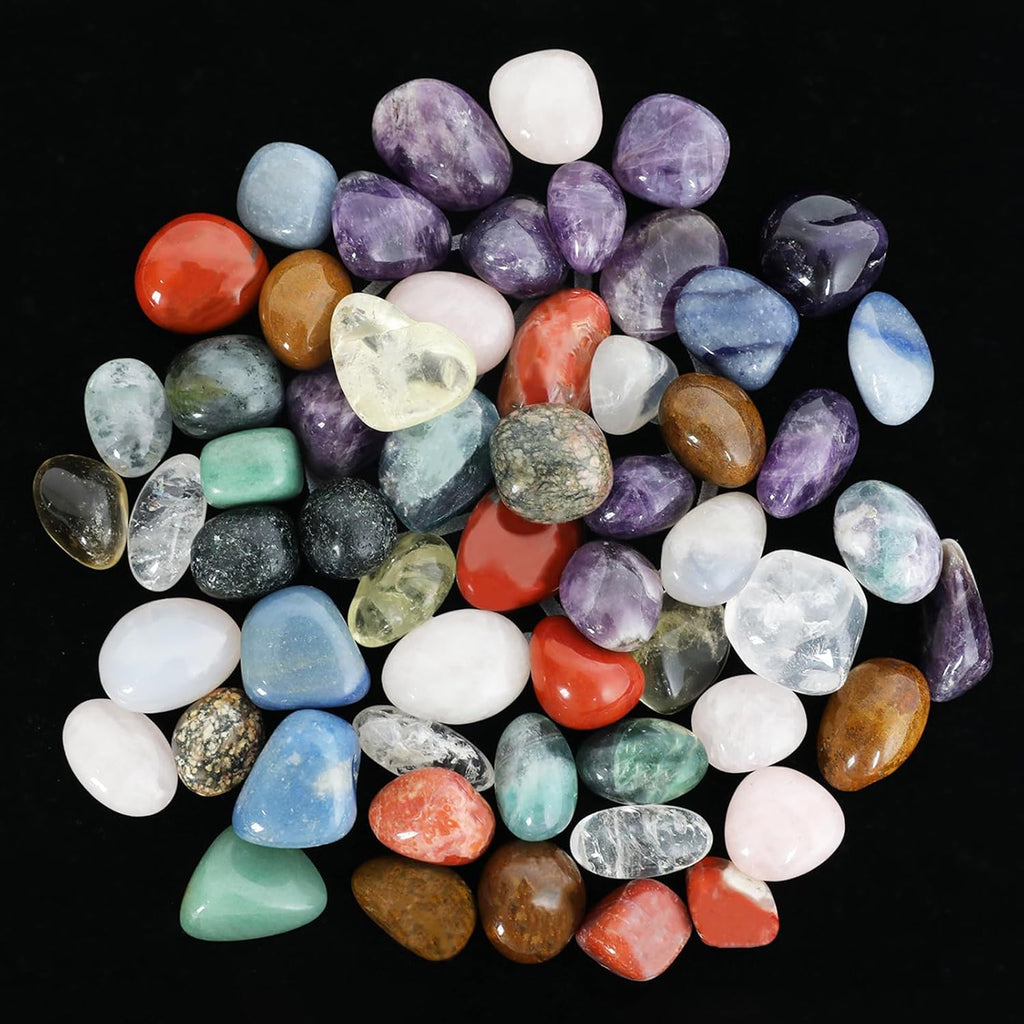 2lb Mixed Large Tumbled Crystal Stones Bulk,1″-1.3″ Healing Crystal, Approx 65 Pcs - Natural Assorted Polished Crystals and Healing Stones for Rock Collection, Cabbing, Home Decor, Wicca & Reiki