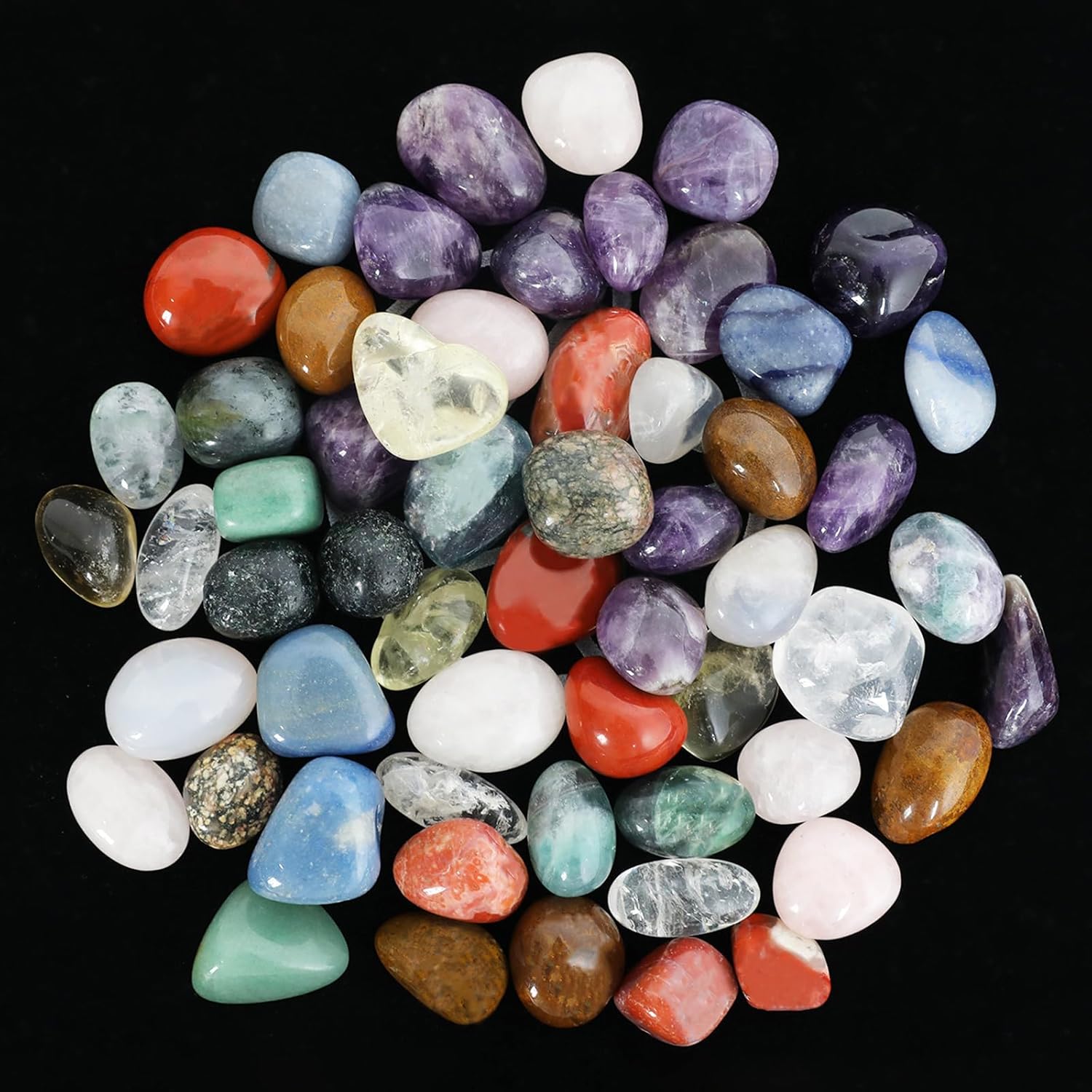 2lb Mixed Large Tumbled Crystal Stones Bulk,1″-1.3″ Healing Crystal, Approx 65 Pcs - Natural Assorted Polished Crystals and Healing Stones for Rock Collection, Cabbing, Home Decor, Wicca & Reiki