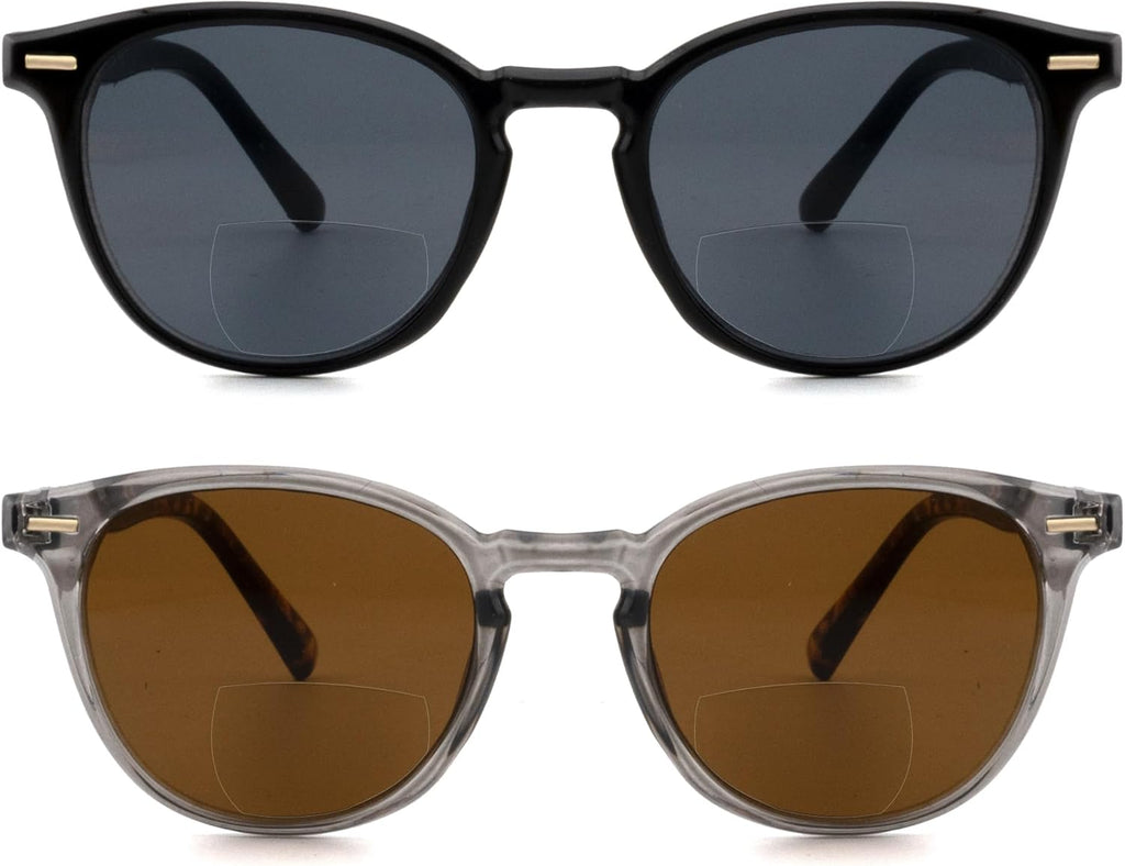 2 Pack Bifocal Reading Sunglasses for Women Men Classic Round Sun Reader Glasses Unisex Outdoor UV400 Protection
