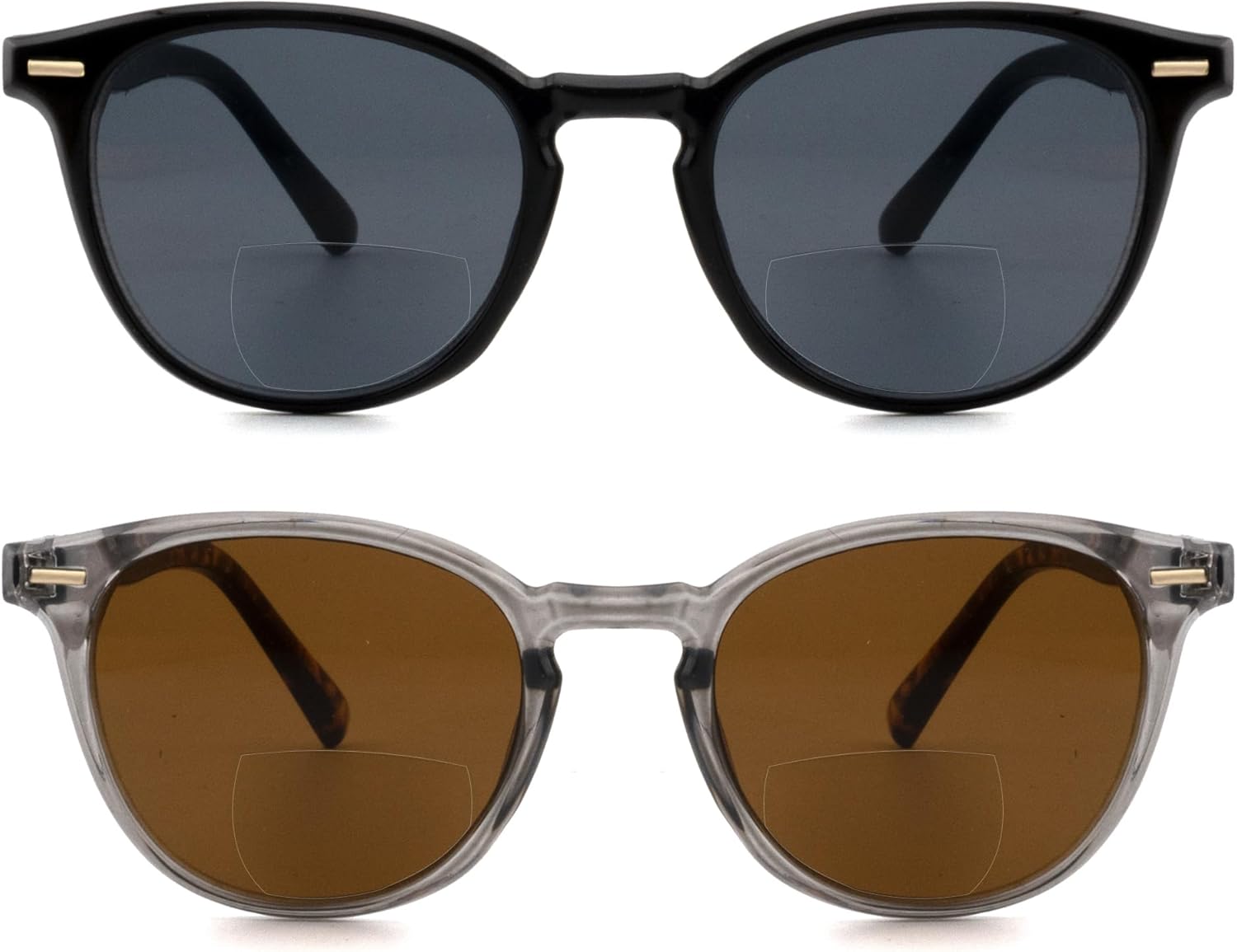 2 Pack Bifocal Reading Sunglasses for Women Men Classic Round Sun Reader Glasses Unisex Outdoor UV400 Protection
