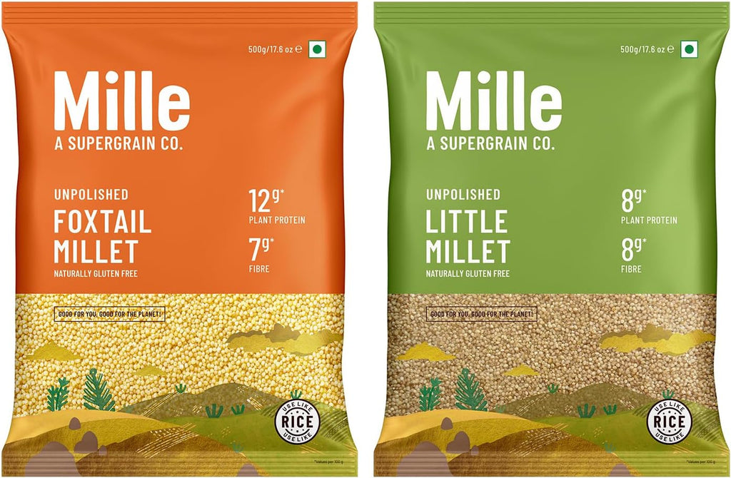 Mille Unpolished Foxtail & Little Millet Combo | Naturally Gluten-Free Ancient Grains | High Protein & Fiber | Rice Alternative for Healthy Meals | 15.87 Oz Each (Pack of 2)