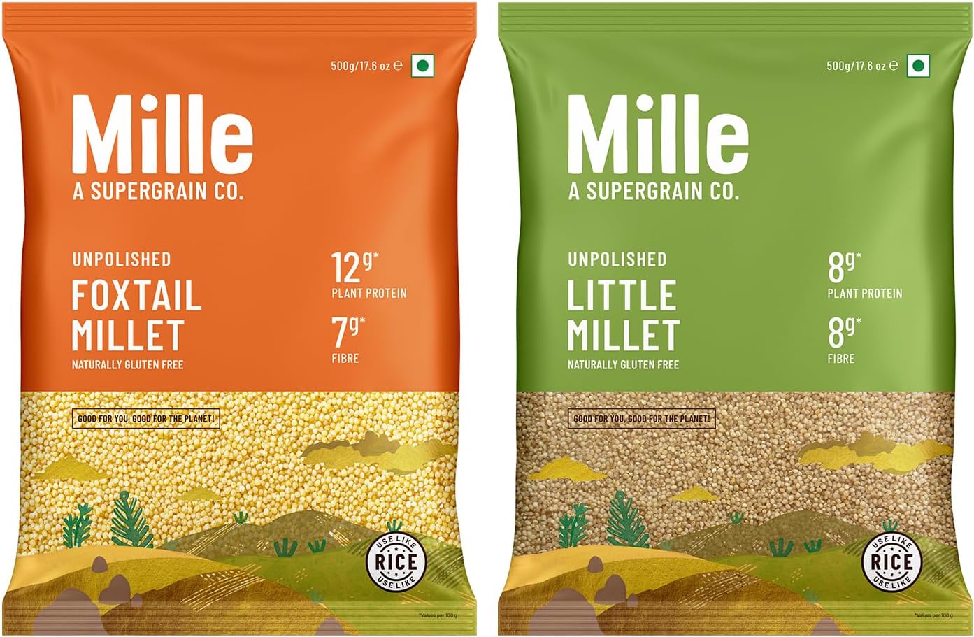 Mille Unpolished Foxtail & Little Millet Combo | Naturally Gluten-Free Ancient Grains | High Protein & Fiber | Rice Alternative for Healthy Meals | 15.87 Oz Each (Pack of 2)