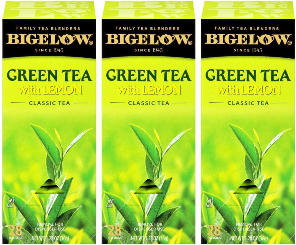 Bigelow Green Tea with Lemon Tea Bags 28-Count Box (Pack of 3) Green Tea Bags with Lemon Peel and Natural Flavors Rich in Antioxidants
