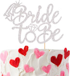 1 PCS Bride to Be Cake Topper with Glitter Ring Bridal Shower Cake Pick Decorations for Wedding Engagement Theme Bachelorette Party Supplies Silver