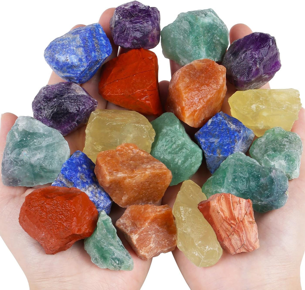 QINJIEJIE 0.9Lbs 7 Chakra Raw Crystals Natural Rough Stones Bulk Large 1" Rocks Reiki Gemstones Fountain Rocks for Tumbling Cabbing Polishing Wire Wrapping Wicca Garden Decoration