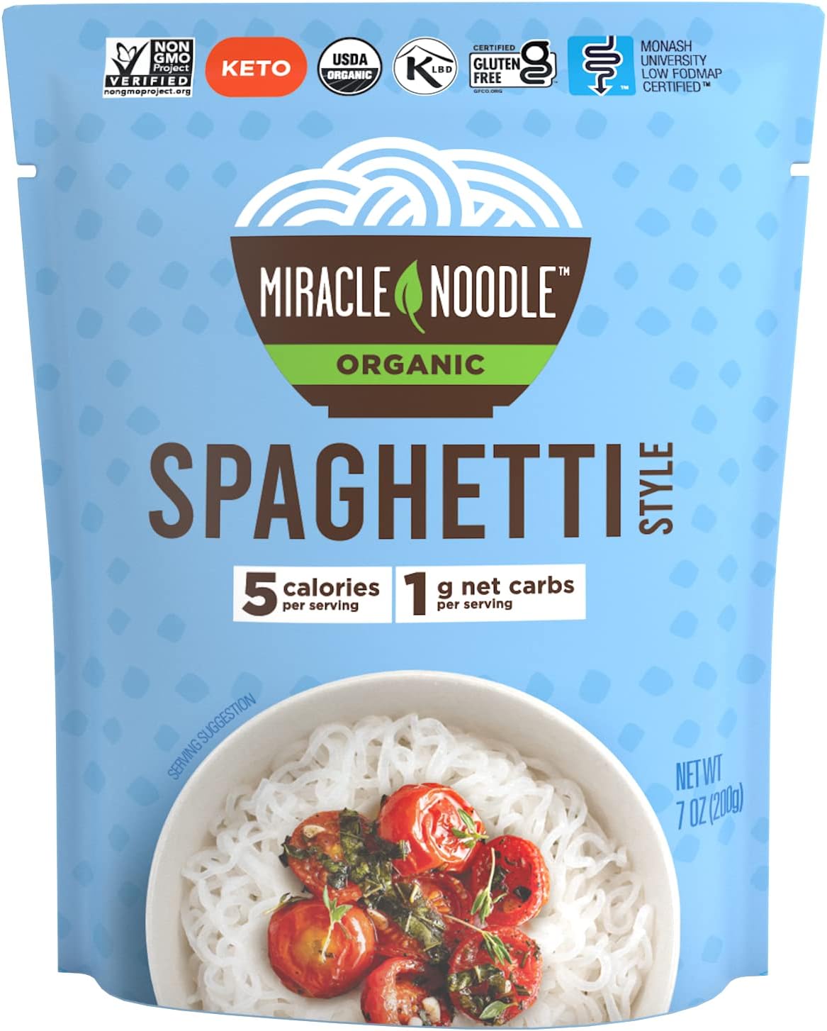 Miracle Noodle Ready to Eat Organic Spaghetti Pasta, 7 Oz (Pack of 6), Plant Based Shirataki Konjac Noodles, 5 Calories, 1g Net Carbs Per Serving, Keto, Gluten-Free