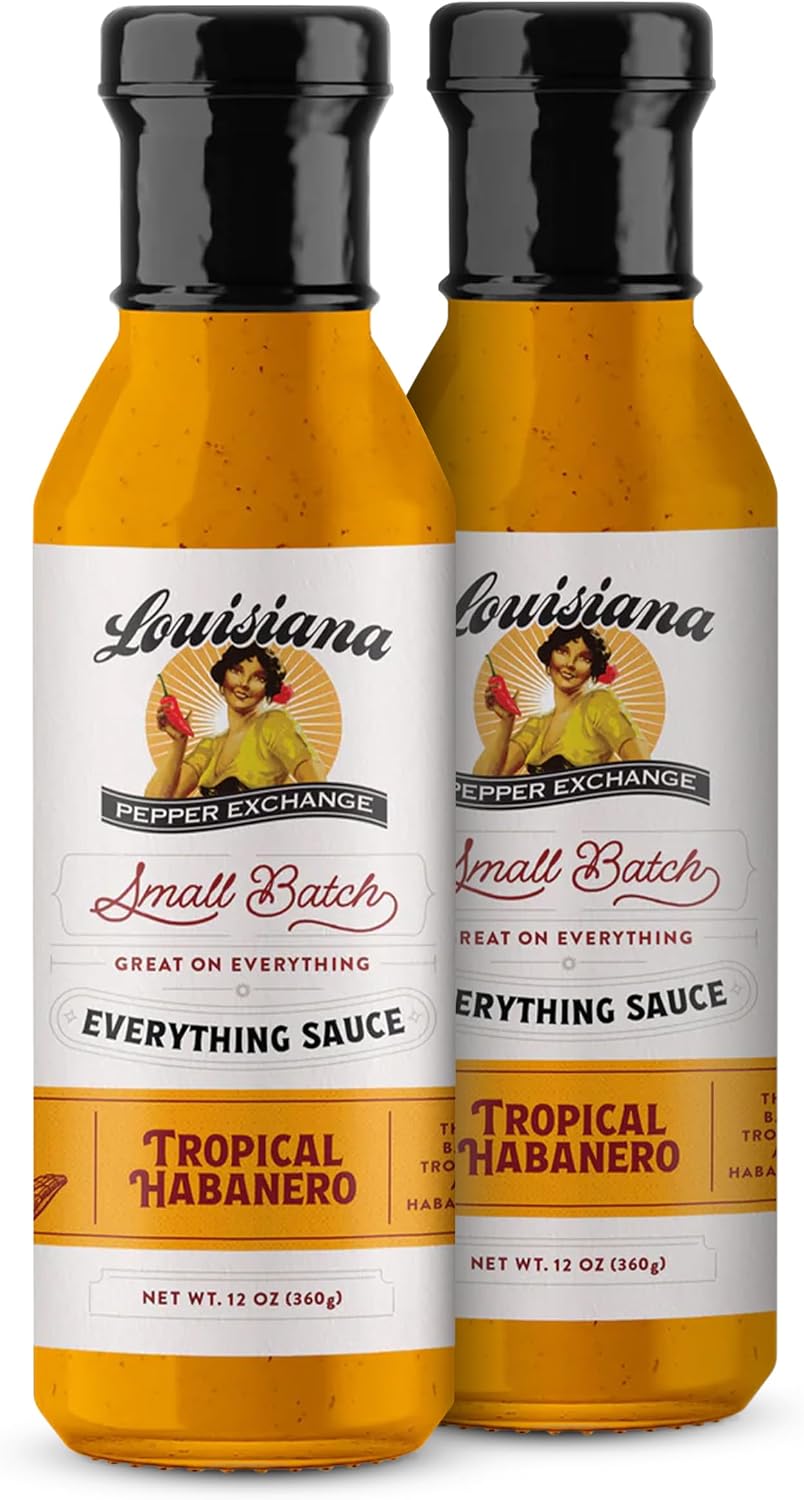 Louisiana Pepper Exchange Tropical Habanero Pepper Sauce – Sweet & Spicy with Mango and Pineapple, Gluten-Free, 12 Fl Oz (2 pack), Limited Edition