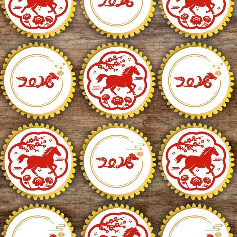 Chinese New Year 2026 Edible Cupcake Toppers Horse Symbol Cake Decorations
