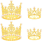 4 Pcs Crown Cake Topper Mini Pearl Tiara Cake Toppers Wedding Birthday Cake Topper for Girls Party Baby Shower Birthday Cake Decorations (Gold)
