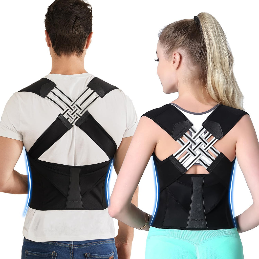 Posture Corrector for Women and Men,Adjustable Shoulder Straightener,Back Support Brace,Upper Spine scoliosis, hunchback Black Large