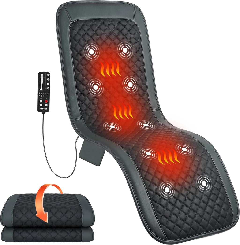 Heycool Full Body Massage Mat with Heat [2026 Upgraded], 10-Motor Vibration Massage Pad for Chair Bed Sofa, 2 Heat Levels, 5 Massage Modes, Foldable Memory Foam Back Massager for Home Office