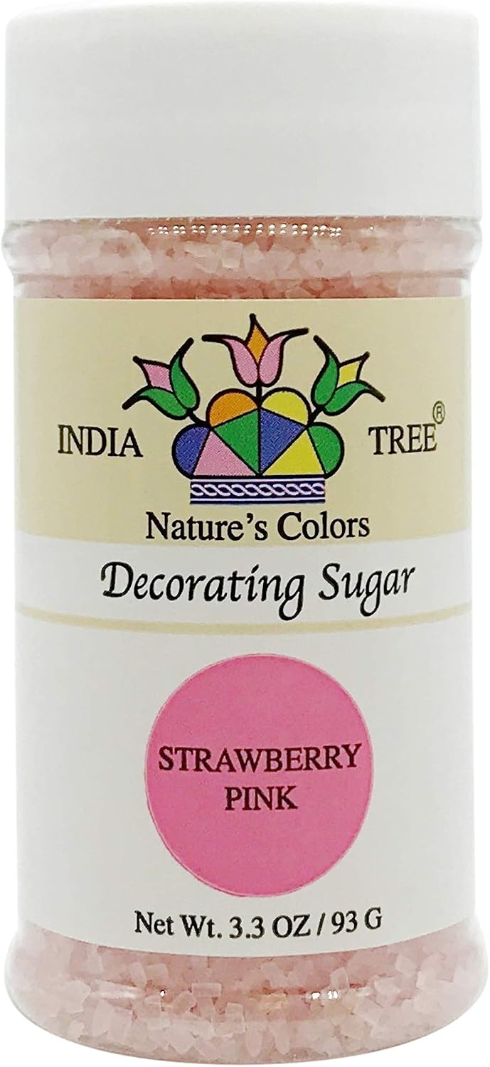 India Tree Strawberry Pink Decorating Sugar, 3.3oz bottle