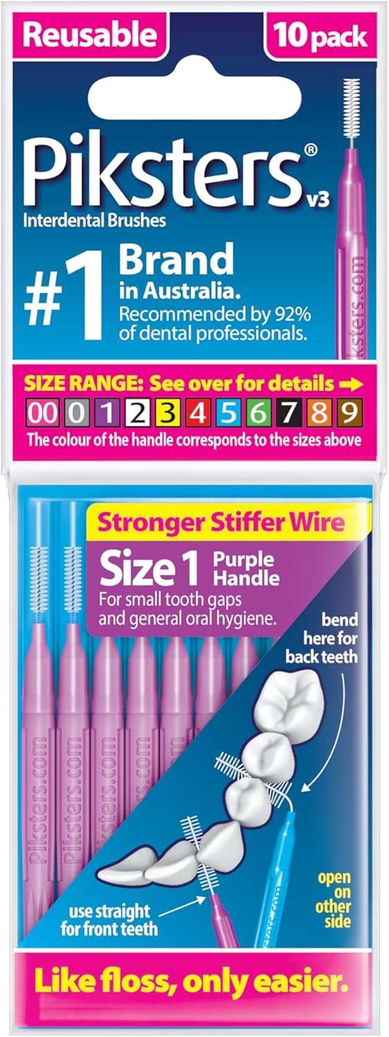 Piksters Interdental Brushes, 10 pk, Size 1, Interdental Tooth Brush for Tight Gaps, Gum Soft Bristles for Plaque Removal, Safe for Braces