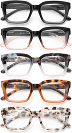 JOLISU 5 Pack Reading Glasses For Women,Blue Light Blocking Computer Reader Spring Hinge Eyeglasses