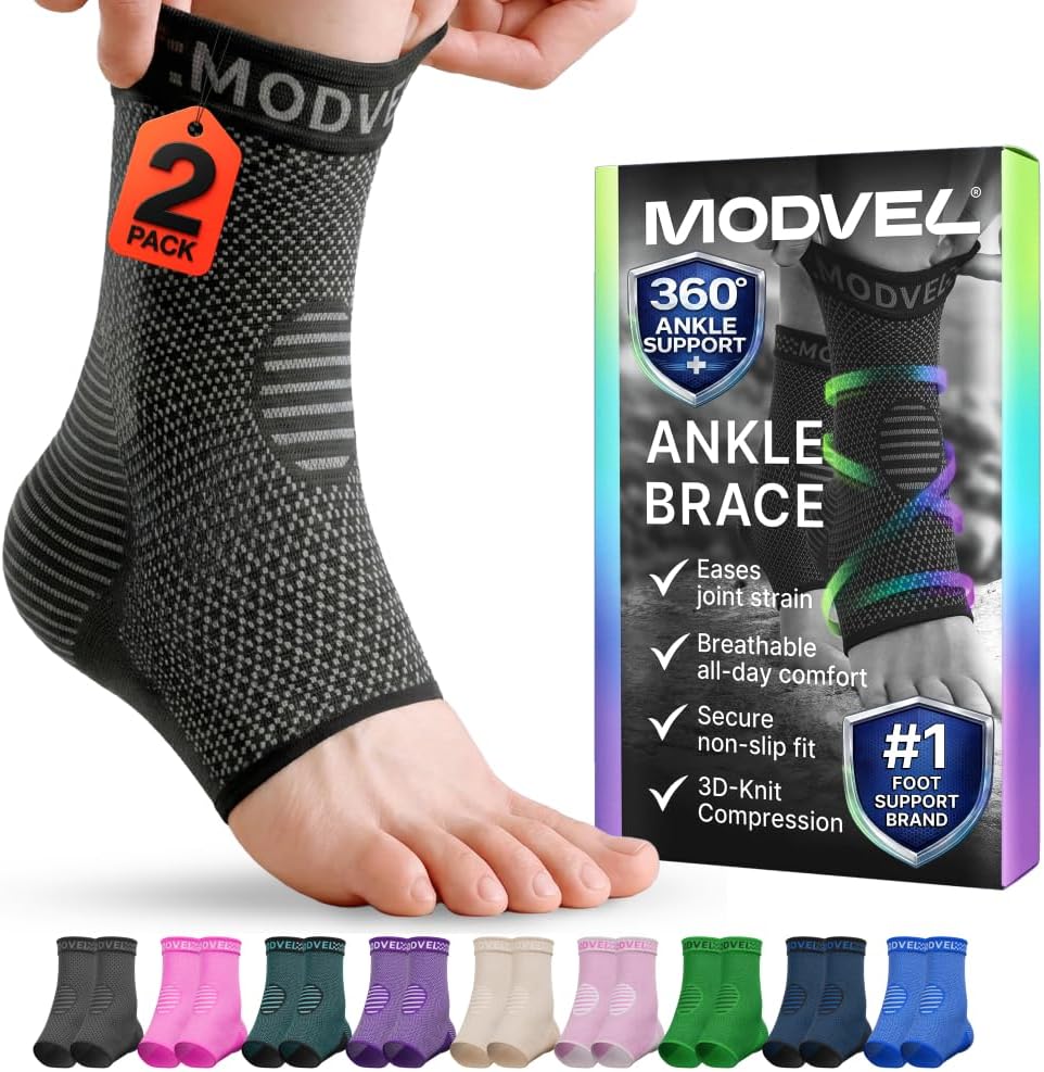 Modvel Foot & Ankle Brace Socks for Sprained Ankle Compression Sleeve - Plantar Fasciitis Relief Brace, Foot Support for pain Women & Men - Tendonitis & Arthritis Feet Sleeve, Stabilizing Ankles Wrap