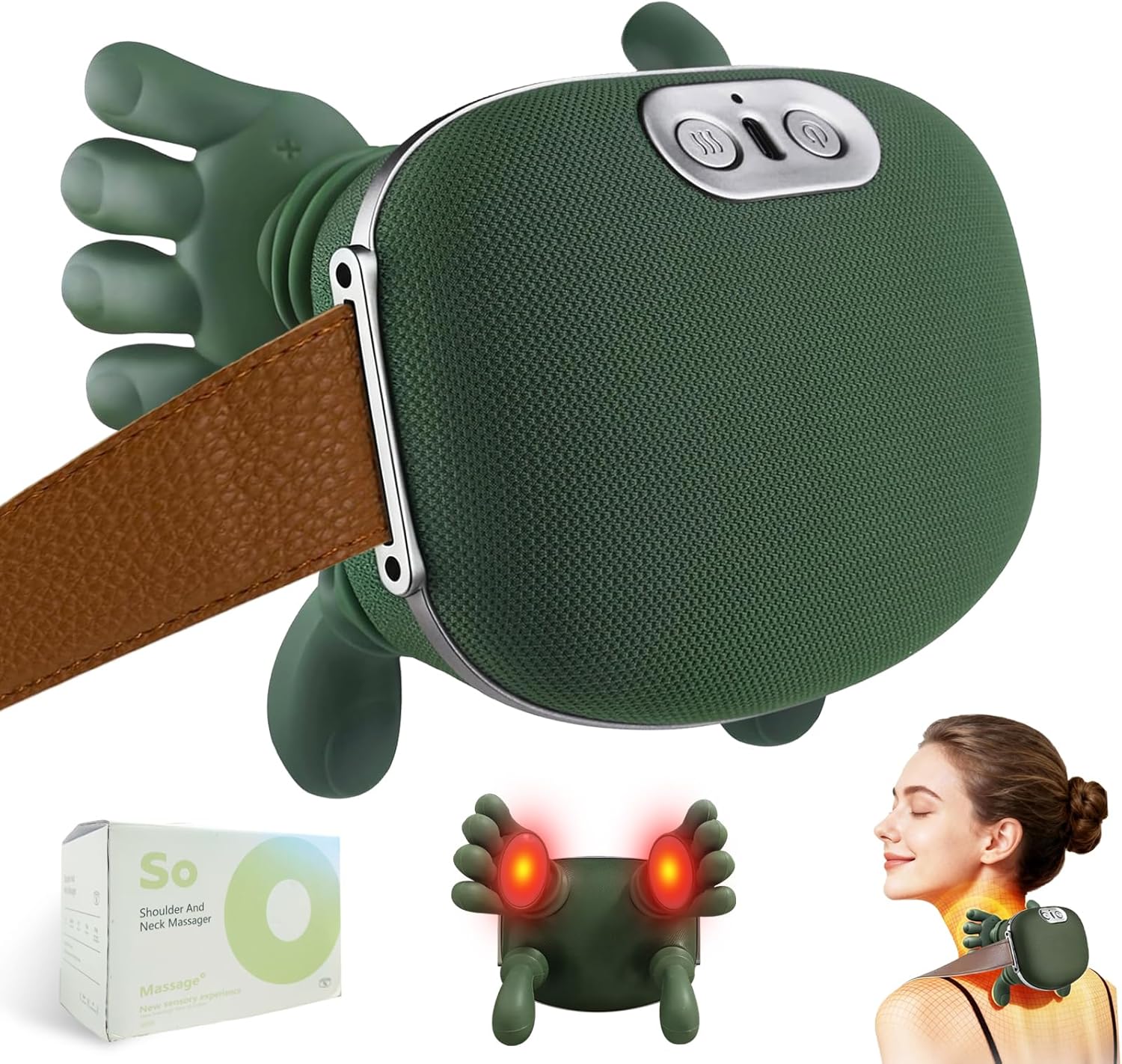 Shoulder and Neck Massager, Bionic Heated Massager, Neck Massager with Fingers, 4D Kneading Massage for Home and Travel