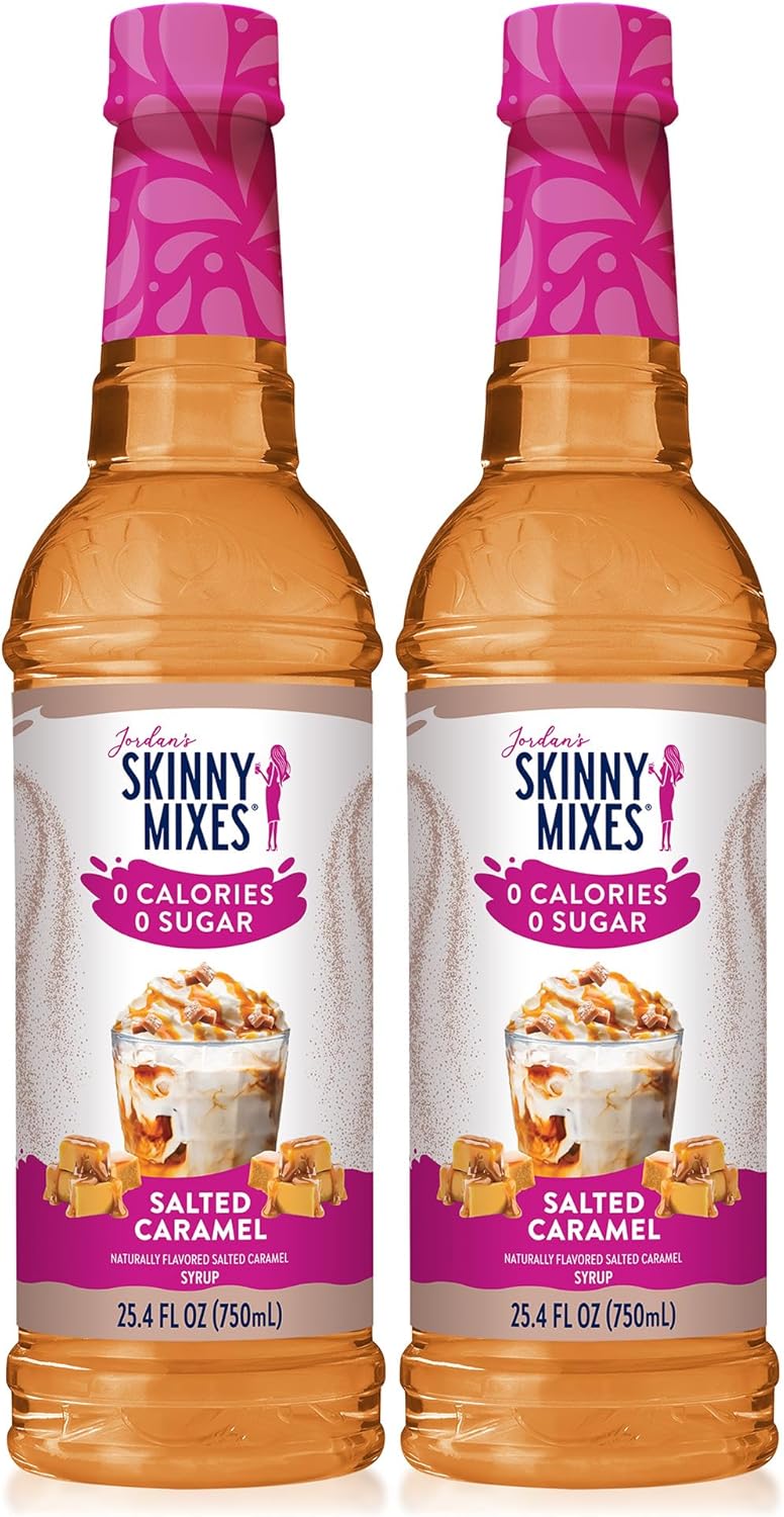 Jordan’s Skinny Mixes Sugar Free Coffee Syrup, Salted Caramel Coffee Flavoring Syrup, Zero Calorie Drink Mix, Lattes, Baking, Protein Shake or Cocktail, Dairy & Gluten Free, Kosher, 25.4 Fl Oz, 2 Pack