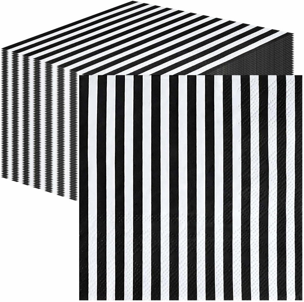 SietDESEO 50 Pieces Black Striped Napkins Disposable 3-Ply Black and White Striped Cocktail Napkins Paper Dinner Napkins for Birthday Baby Shower Wedding Party Beverage Napkin