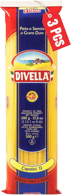 Divella Angel Hair Pasta #11, 16 oz. (Capellini Pasta Pack of 3) - Authentic Italian Pasta Made with Durum Wheat Semolina, Perfect 'Al Dente' Texture for Every Dish