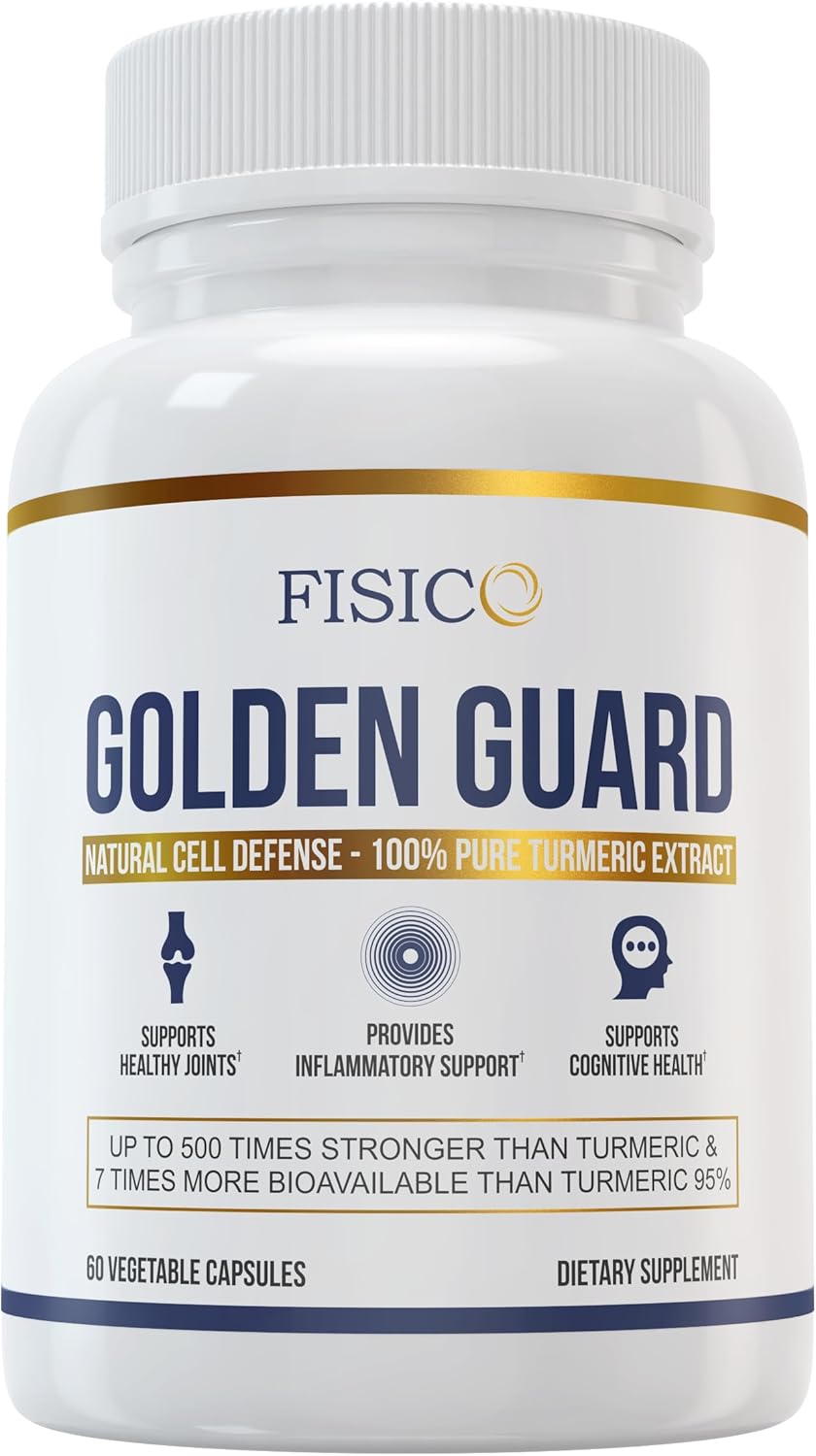 Golden Guard Fisico Turmeric Extract, 60 Vegetable Capsules, Natural Cell Defense Supplement for Joint Health and Cognitive Support