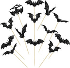 Gyufise 24Pcs Halloween Bat Cupcake Toppers Black Glitter Bat Halloween Cupcake Picks for Horror Theme Baby Shower Kids Birthday Party Cake Decorations Supplies