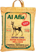 Al Afia Basmati Sela Rice Supreme Quality Extra Long Super Basmati Sela Rice, 10 lb (4.54 kg), Non GMO, Extra Long Basmati Rice, Vegan, Gluten Free, BPA Free, Zip Lock Bag, Dried Grains, Fresh White Rice