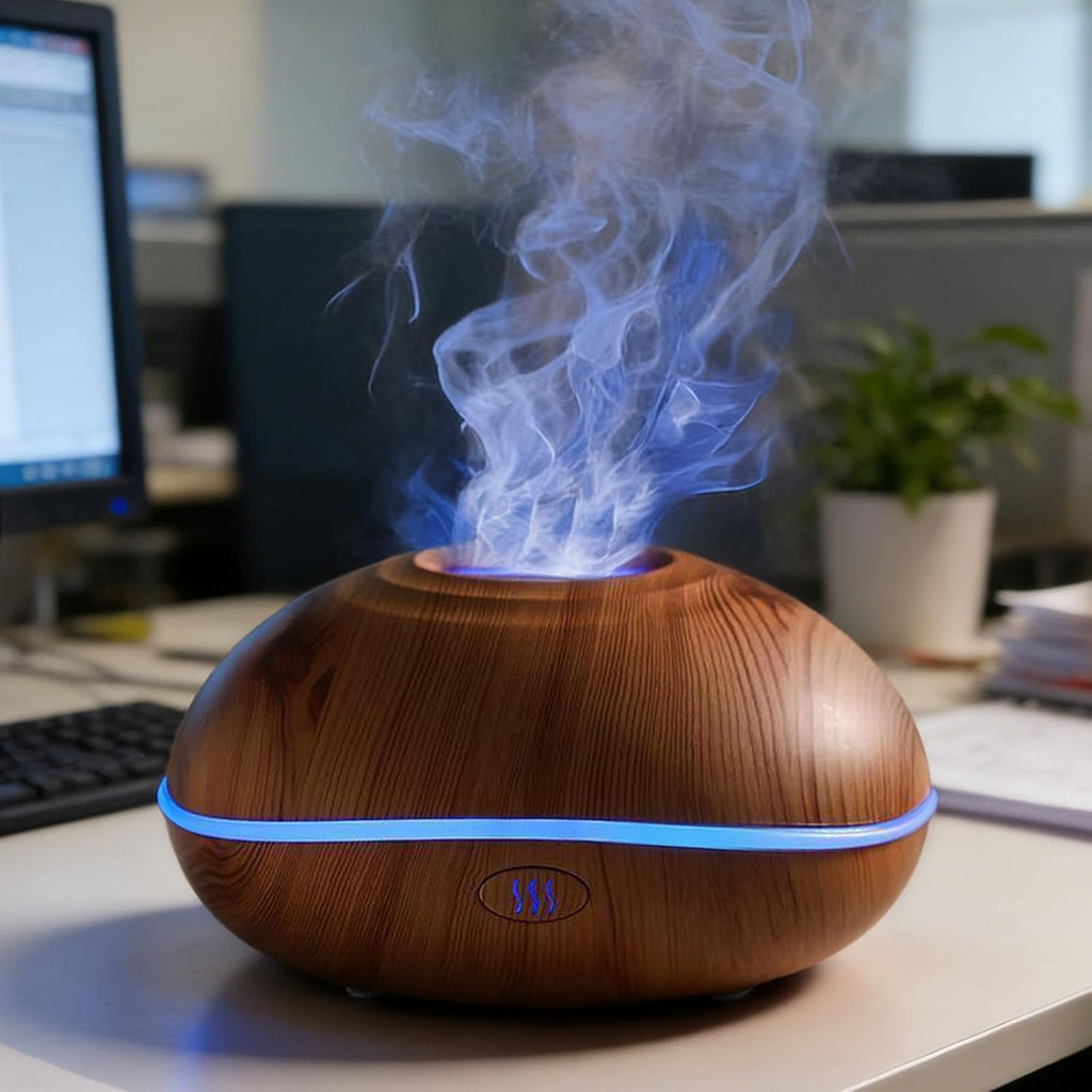 Disc-shaped Aromatherapy Humidifier with 7 Colors - Flame Effect, Noiseless Operation, Auto Shut Off, 200mL Portable
