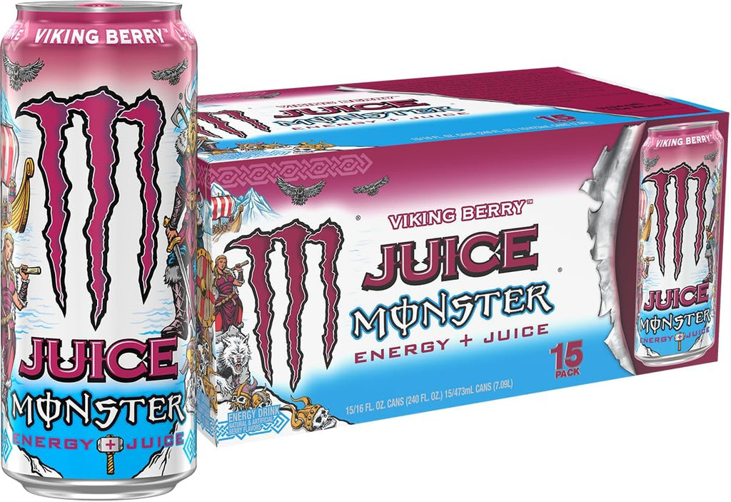 Monster Energy Juice Viking Berry, Energy Drink, 16 Ounce | Energy + Juice, Pack of 15