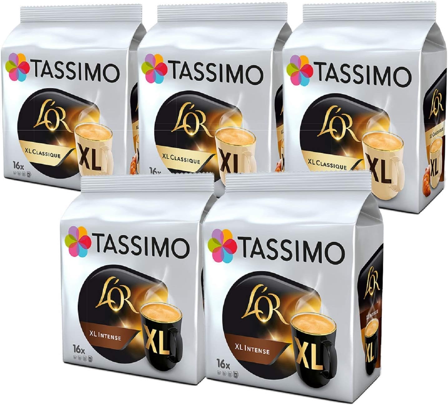 Tassimo Coffee L'OR XL Selection - L'OR Classique XL & Intense XL - 5 Packs (80 Servings)
