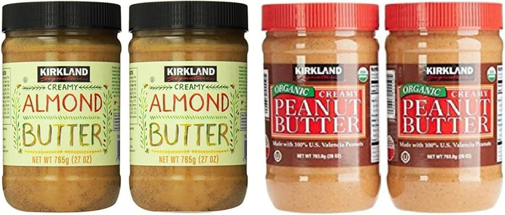 Kirkland Signature Almond Butter and Organic Peanut Butter Bundle - Includes Kirkland Signature Two Almond Butter (27 oz) and Two Peanut Butter (28 oz. Each)