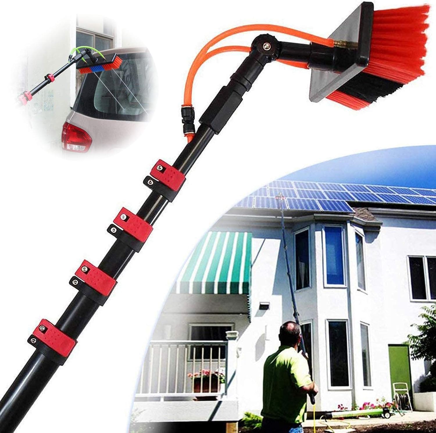 3.6-11M Water Fed Pole Kit, Photovoltaic Panel Cleaning Equipment Carbon Alloy Material Water Fed Telescopic Brush, for Window Cleaning, Trucks Cleaning System & Washing Tool,12FT/3.6M