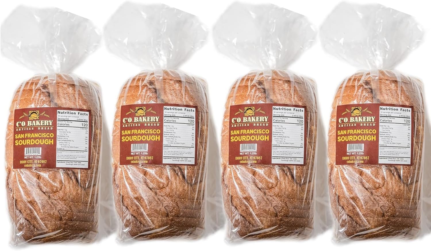 C'O Bakery San Francisco Sourdough Bread - Artisan Bread Handmade - All Natural, High Fiber, Sliced Sandwich Loaf Multipack (Pack of 4 Loaves)
