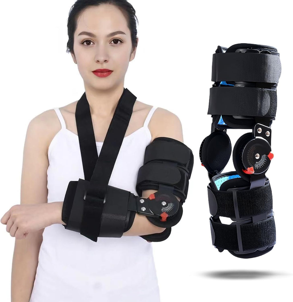 Hinged ROM Elbow Brace,Adjustable Post Elbow Brace Stabilizer Splint Arm Injury Recovery Support After Surgery,Ligament and Tendon Repairs,Surgical Repair of a Fracture and Biceps Repair(Ambidextrous)