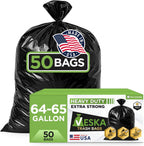Veska 65 Gallon Trash Bags for Toter, (Value-Pack 50 Count w/Ties) Extra Large 64 Gallon Heavy Duty, 60 Gal Trash Bags Outdoor Garbage Can Liner for CustodiansExtra Large Garbage Bag 70 Gallon