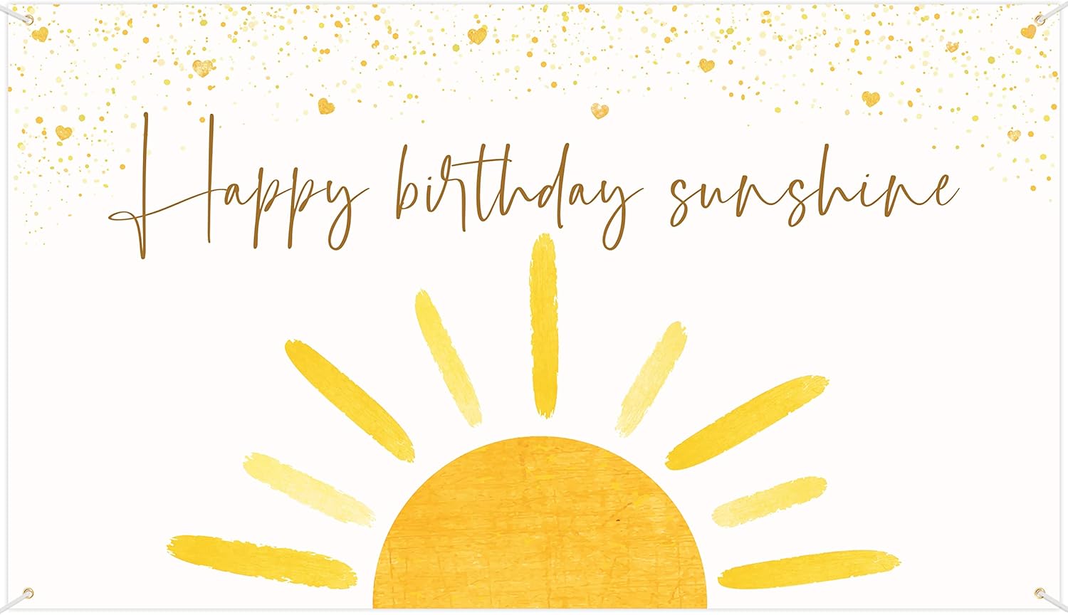 Boho Sun Happy Birthday Sunshine Backdrop Banner First Trip Around the Sun Wall Hanging Decor Muted Sunrise Theme Birthday Party Photography Background Decoration Supplies for Boys Girls