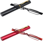 Mini Slim Pen Reading Glasses with Portable Clip Case Small Pocket Readers Men Women