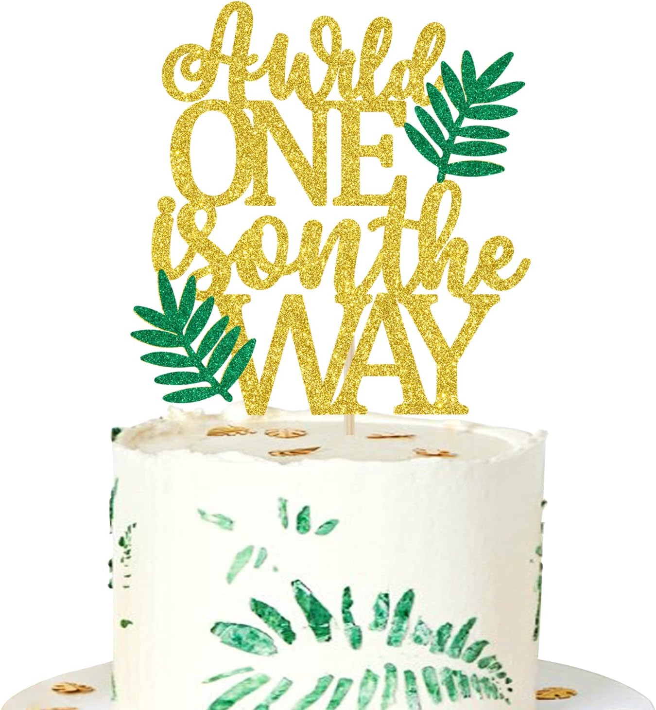 Gold Glitter A Wild One is on the Way Cake Topper, Safari Jungle Animal Themed Baby's 1st Birthday Baby Shower Gender Reveal Party Decorations Supplies