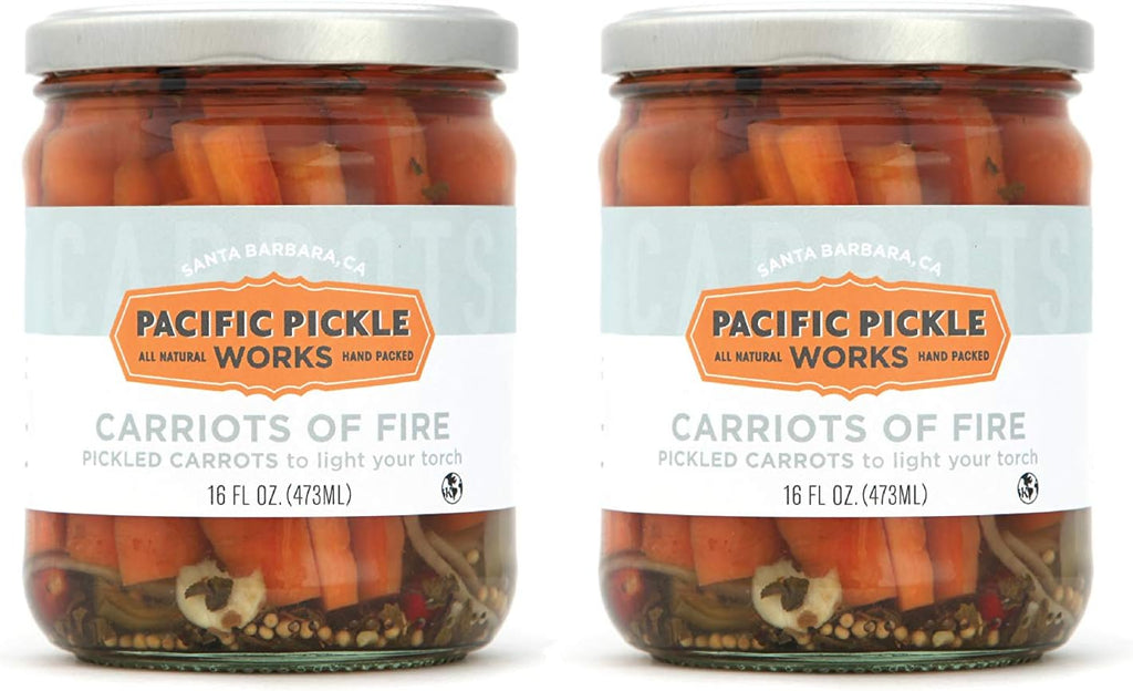 Carriots of Fire - Spicy Pickled Carrot Sticks with Jalapeño - Gourmet Carrots for Snacking - non-GMO, Kosher, Gluten-Free 16 oz (2-pack)