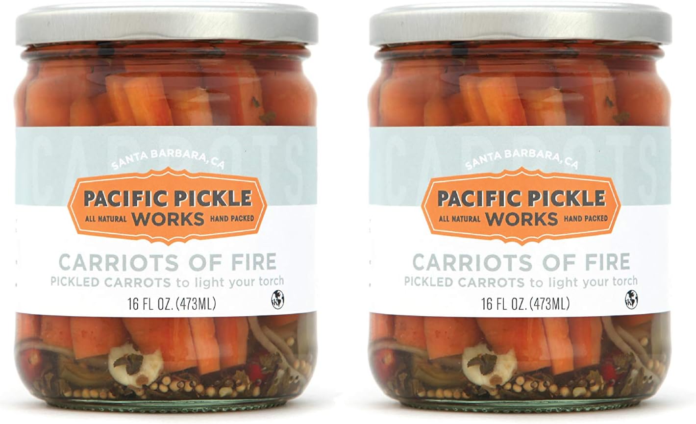 Carriots of Fire - Spicy Pickled Carrot Sticks with Jalapeño - Gourmet Carrots for Snacking - non-GMO, Kosher, Gluten-Free 16 oz (2-pack)
