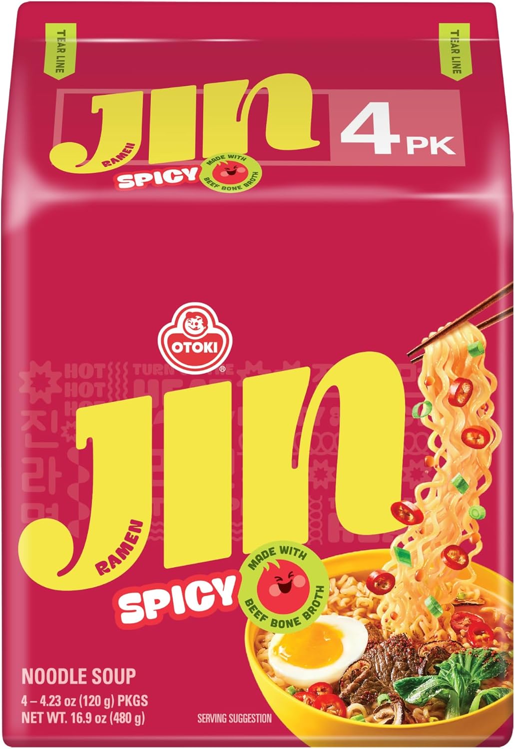 OTOKI Jin Ramen – Spicy Flavor | Authentic Korean Instant Noodles, Bold & Savory Korean Ramen Soup, 4.23 oz (Pack of 4)