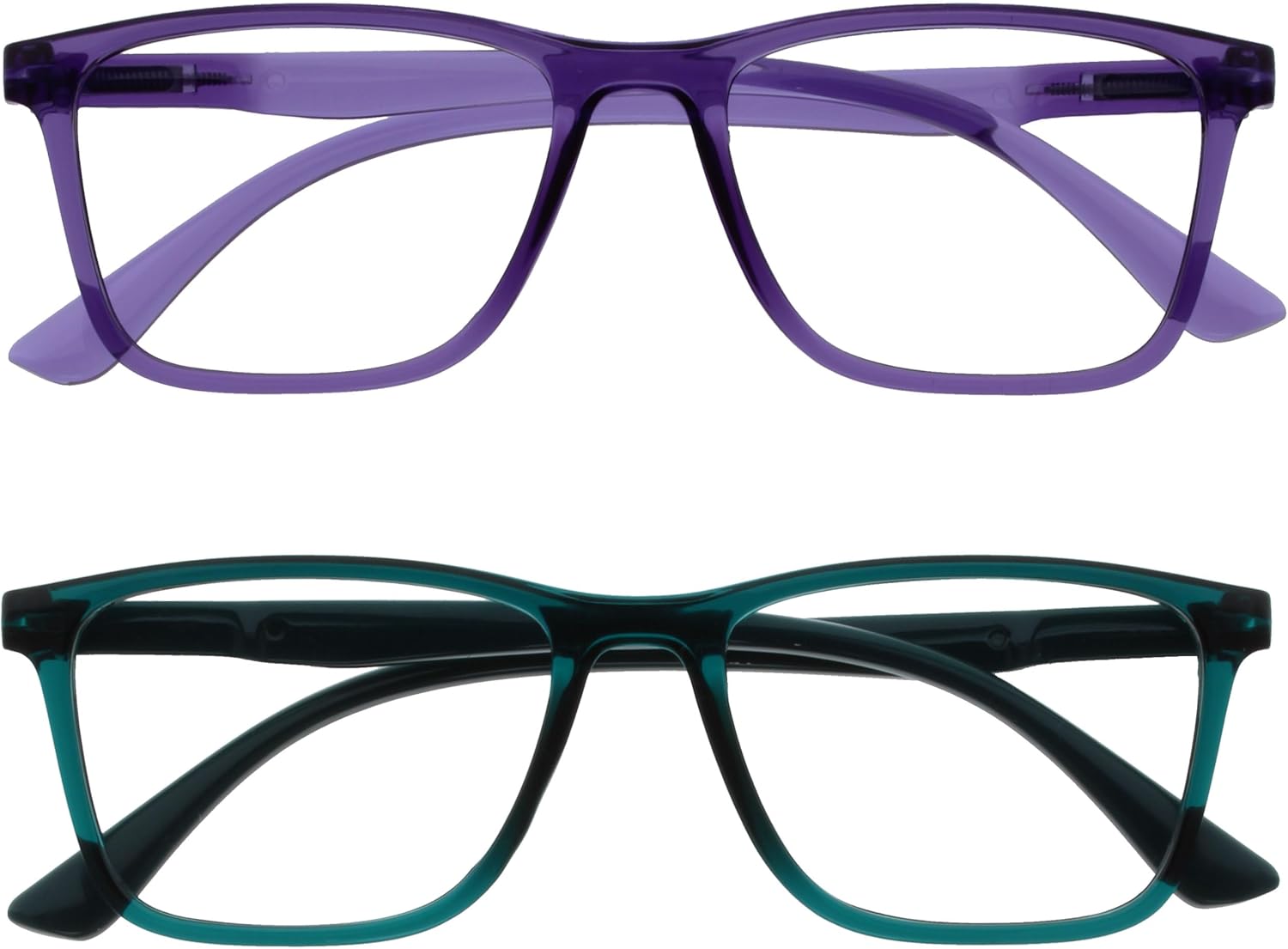OPULIZE NYX Reading Glasses with Blue Light Blocking for Women Men, Rectangular Frame with UV & Eyestrain Protection, Anti-Glare Computer Gaming Glasses, Purple, Turquoise +2.5 (Pack of 2)