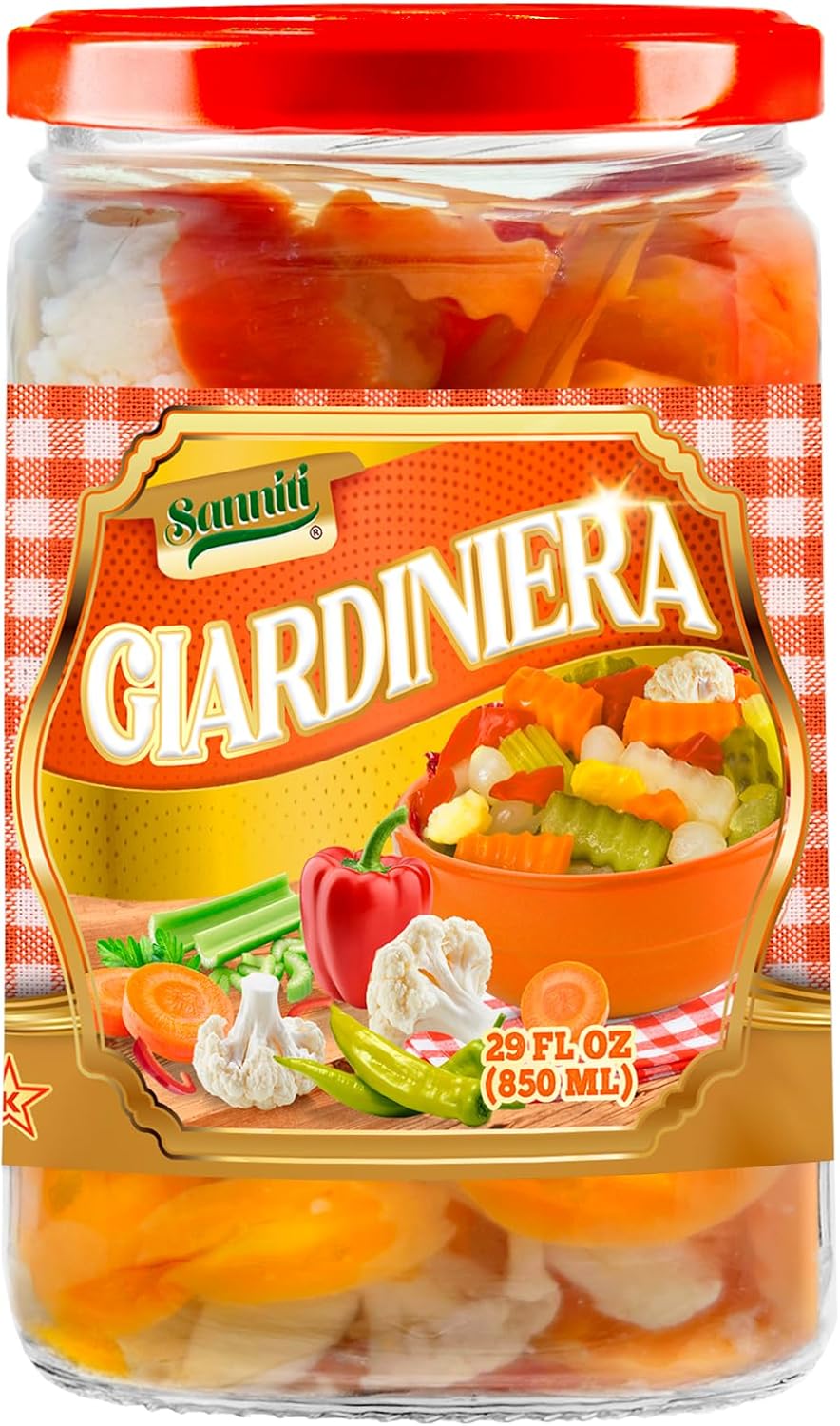 Sanniti Giardiniera | Pickled Mixed Vegetables | Cauliflower, Carrots, Celery, and Peppers | Kosher, 29 oz