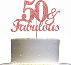 Fabulous & 50 Rose Gold Glitter Cake Topper, 50th Birthday Party Decorations Ideas, Premium Quality Decoration, Sturdy Doubled Sided Glitter, Acrylic Stick. Made in USA