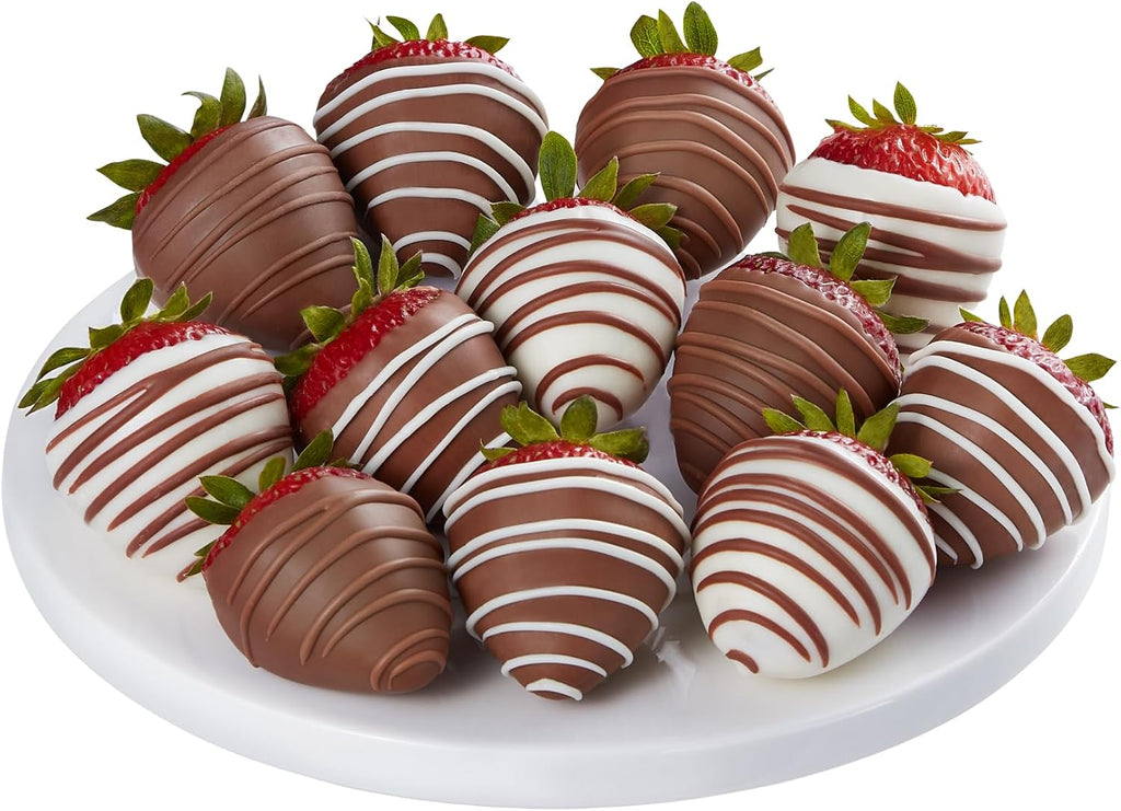 Shari’s Berries Gourmet Drizzled Strawberries | Chocolate Covered Strawberry Gift Box | Ideal for Mother's Day, Anniversary, Birthdays, Congratulations, or Saying Thank You (Full Dozen, 12 Berries)