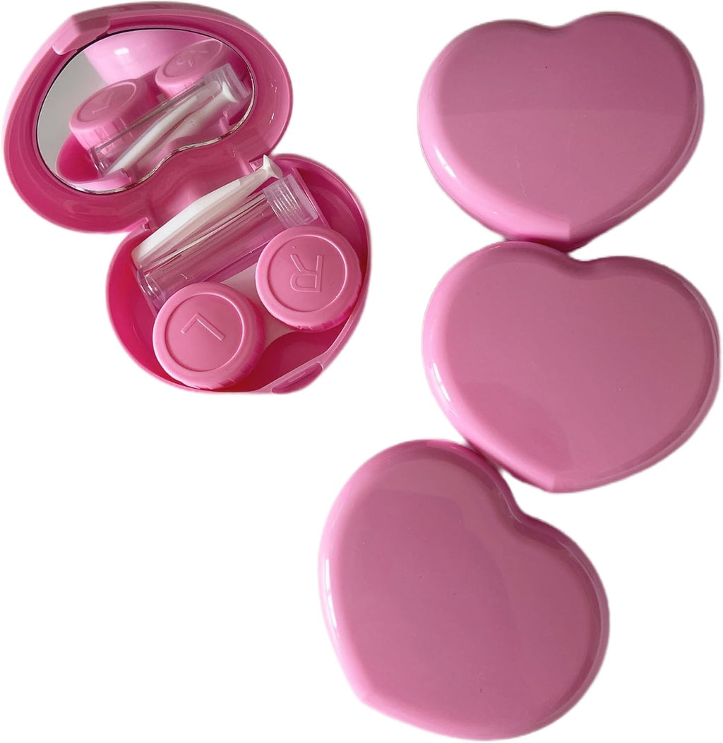 4 Packs Heart Shape Contact Lens Cases, Travel Eye Contacts Case Box Holder, Portable Contact Lenses Tweezers Remover Tool Solution Bottle Kit for Daily Outdoor Traveling (Dark Pink)