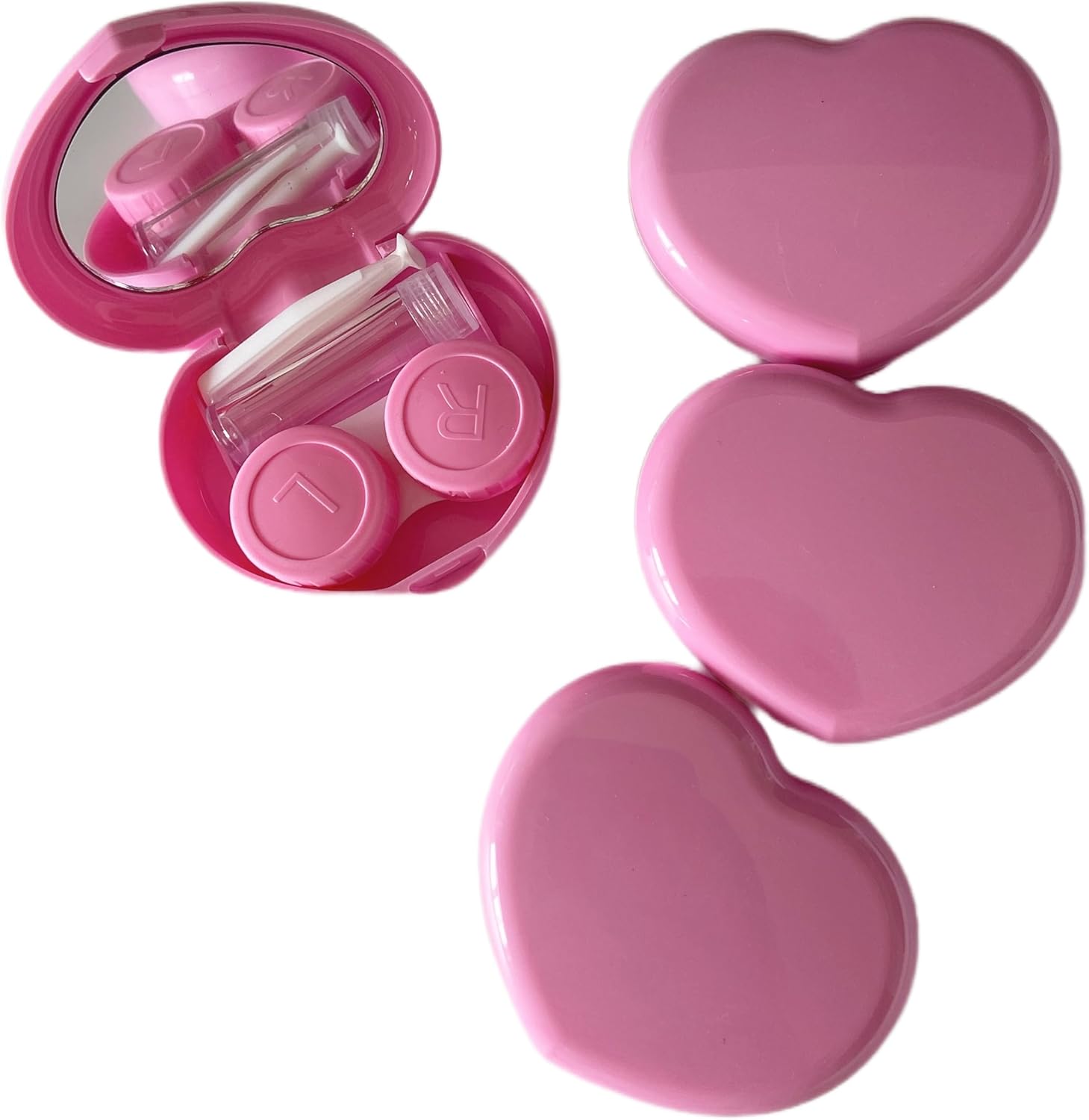 4 Packs Heart Shape Contact Lens Cases, Travel Eye Contacts Case Box Holder, Portable Contact Lenses Tweezers Remover Tool Solution Bottle Kit for Daily Outdoor Traveling (Dark Pink)