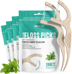 Dental Floss Picks for Teeth (200ct) - Double Thread Tooth Picks Flossers for Adults, Toothpicks Floss, Vegan Corn-Straw Handle, Shred-Resistant String for Interdental Oral Care & Gum Health, Mint