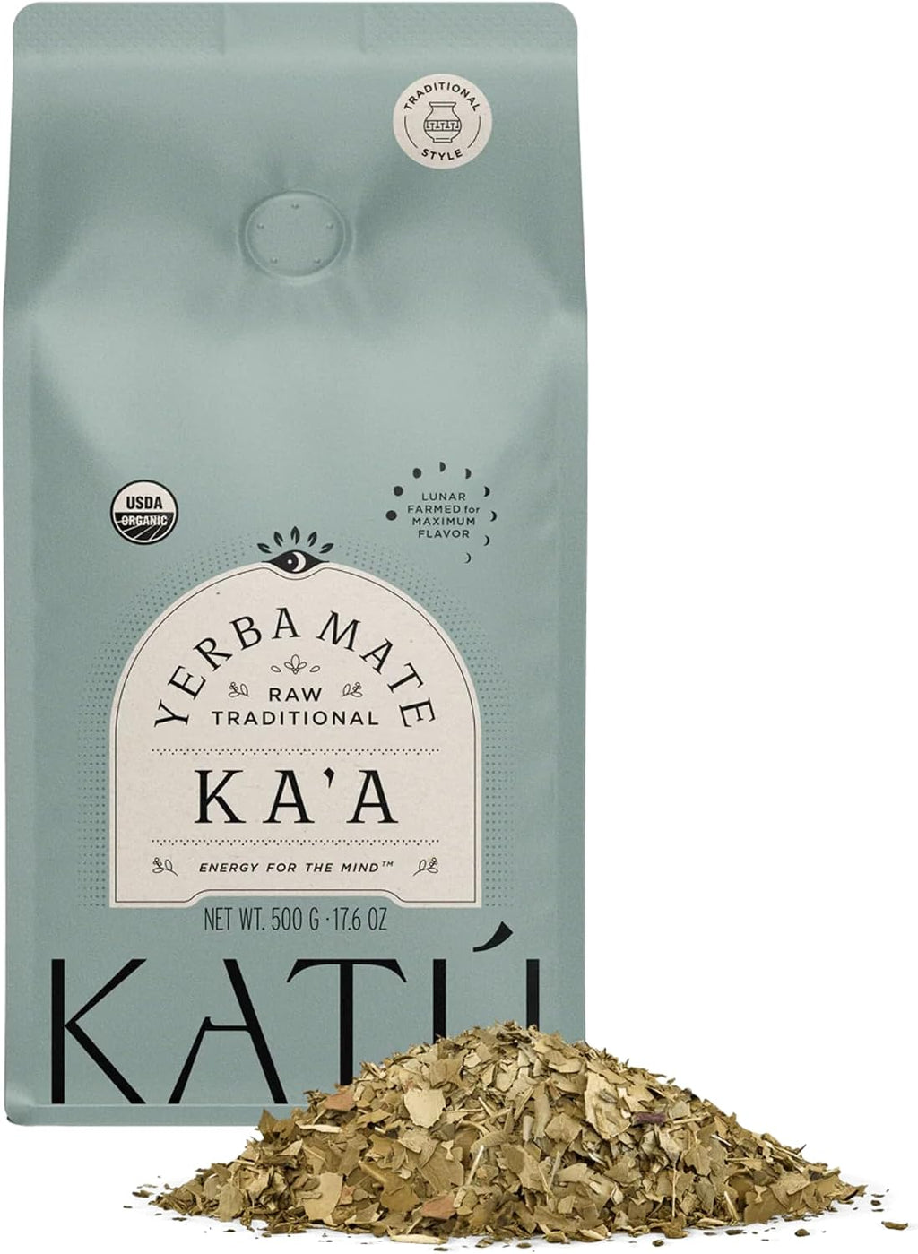 Katú Ka'a Premium Organic Loose-Leaf Raw Yerba Mate Tea, Air-Dried, Unroasted, Smooth Traditional Taste, Natural Energy, 17.6 oz (500g)